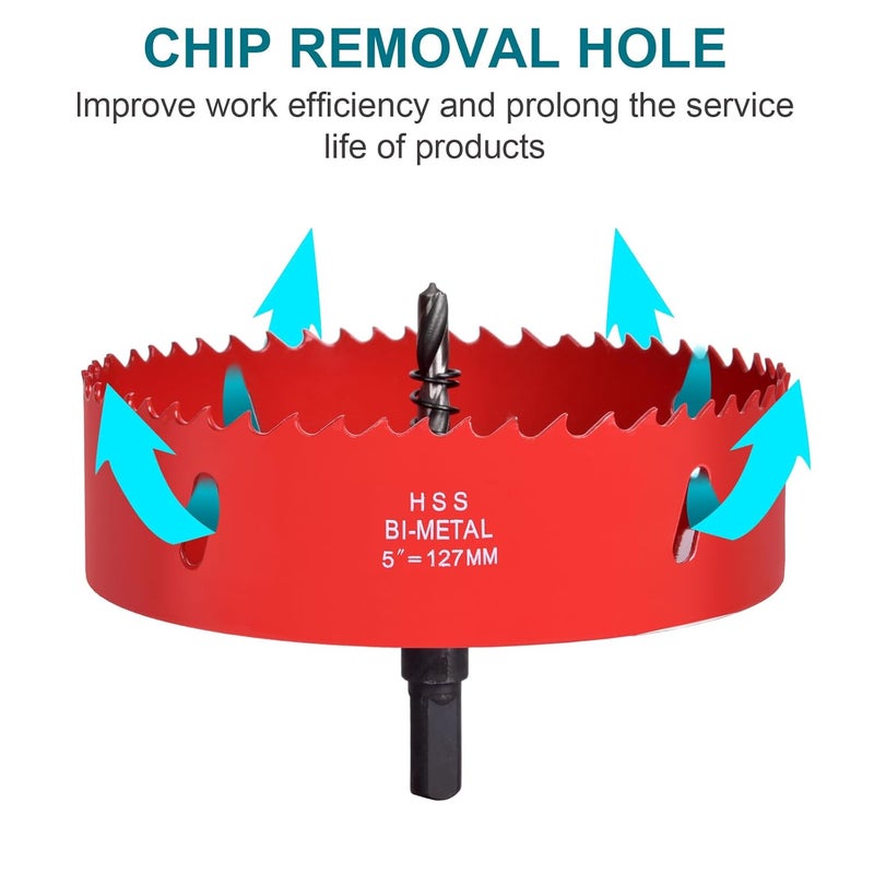 Allwin 4-23/64 Inch / 115mm Hole Saw for Wood, Plastic Board, Ceiling,Drywall, and Metal Sheet - HSS Bi-Metal Hole Cutter with Pilot Drill Bit - Image 4